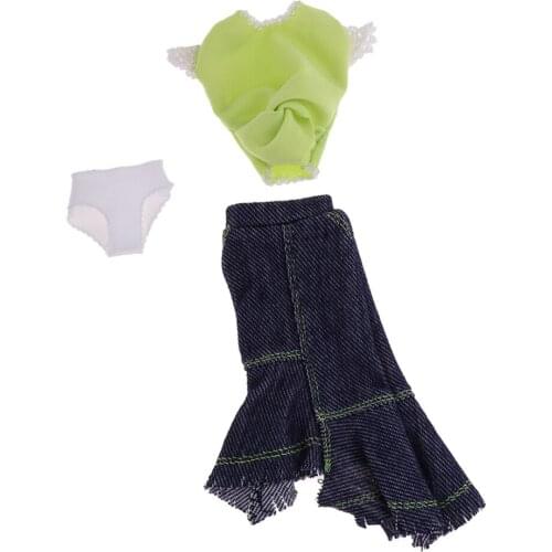 New Trendy Party Garment Set - Tops T-shirt and Denim Half Length Skirt Miniskirt For Blythe Doll Summer Clothing Accessories