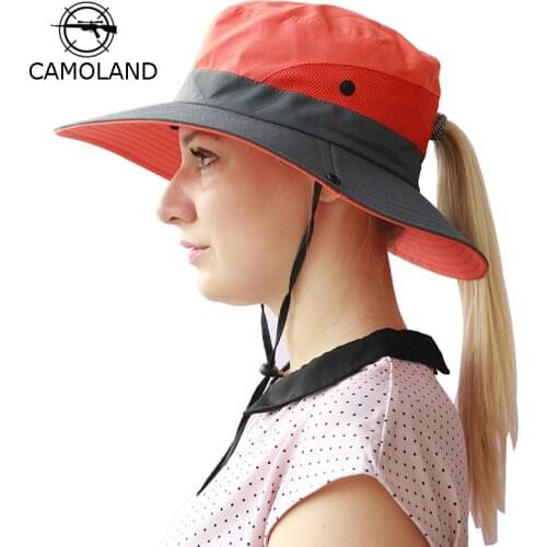 Waterproof Bucket Hat Summer Men Women Sun Hat Fishing Boonie Hat UV Protection Wide Brim Bob Hiking Outdoor Ponytail Panama Hat