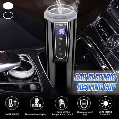KROAK 450ml 304 Stainless Steel Portable Car Heating Cup 12V 24V Electric Water Cup LCD Display Kettle Coffee Tea Milk Heated