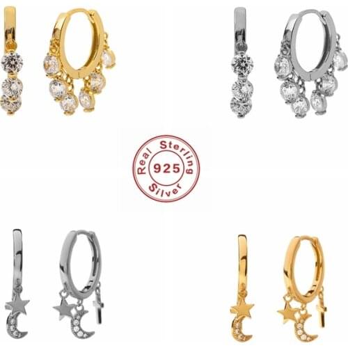 Luxury Sparkling Solid 925 Sterling Silver Hanging Pendientes Hoop Earrings Fine Jewelry For Lovers' Couples Party Engagement