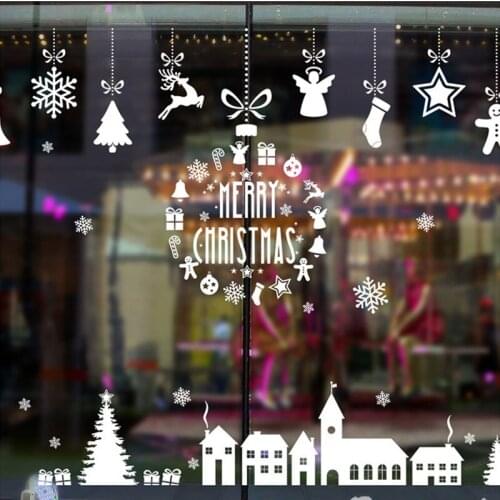 Christmas White City Snowflake Elk Wall Sticker Merry Christmas Shopping Mall Glass Window Poster Festival Decoration Art Mural