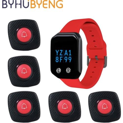 BYHUBYENG Wireless Call Waterproof Watch Buttons Set Caregiver Pager Waiter Calling Pager System Wrist Buzzer for Restaurant