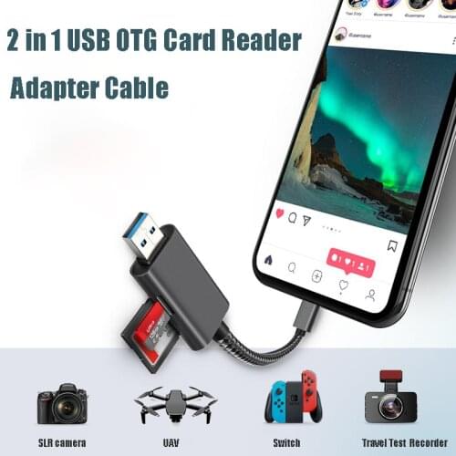2 in 1 USB OTG Card Reader Adapter Cable for iPhone 7 8 X XR iPad iOS OTG TF/SD Card for SLR camera Canon M50 UAV Laptop Phone