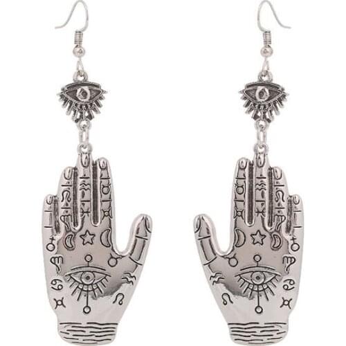 Vintage Evil Eye Hasma Fatima Hand Lucky Drop Earrings Religious Totem Jewelry