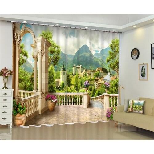 Modern Luxury Green lake scenery 3D Blackout Window Curtains For Kids Bedding room Living room Hotel Drapes Cortinas