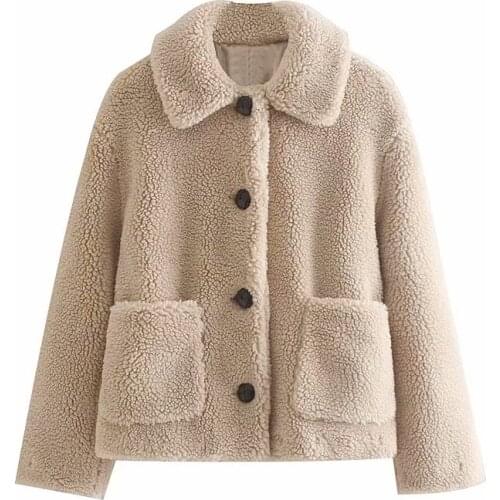 Bella philosophy Women Winter Single Breasted Jackets Vintage Pockets Female Loose Warm Coat Streetwear Lady Teddy Outwears