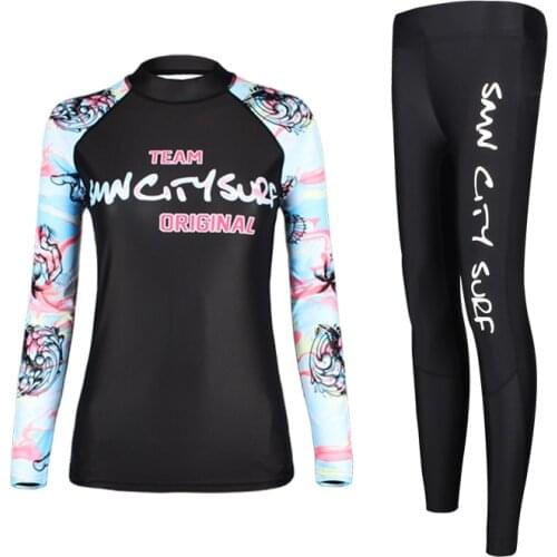 SMN Diving suit Women Split Long-sleeved Sunscreen Snorkeling Swimwear Summer Slim Quick-drying Conservative Jellyfish Top