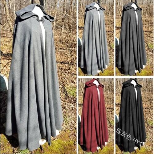 Women Medieval Cloak Hooded Coat Vintage Gothic Cape Solid Coat Long Trench Halloween Cosplay Costume Overcoat Women