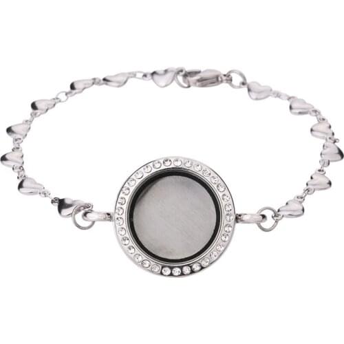 1 Pc Good Quality DIY Rhinestone Magnetic Glass Locket Stainless Steel Chain Heart Chain Bracelet
