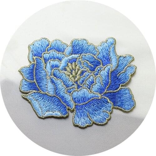 1pc high quality peony flower embroidery patches Sew on embroidered parches appliques for clothing parches para la ropa