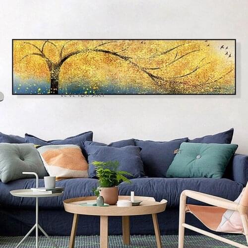 100% Hand Painted Oil Paintings Nordic Vintage Abstract Wall Art Gold Tree Painting Wall for Living Room Home Decor Big Size