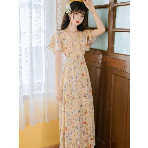 2020 new fashion womens clothing V-Neck Print Short Vintage dress dresses