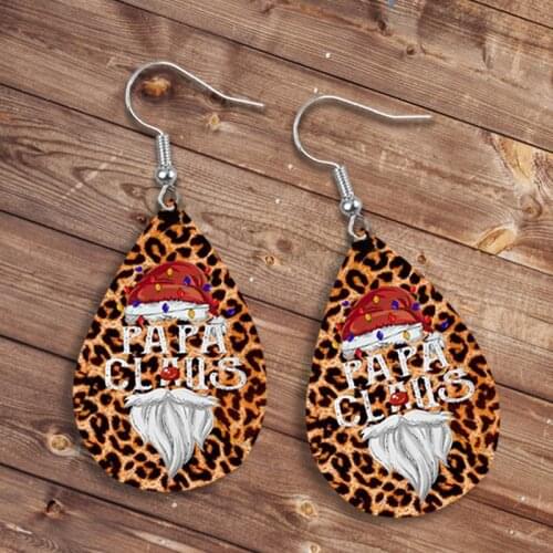 2021 Wholesale New Christmas Series Personalized Leather Earrings Creative Santa Claus Double-sided Leopard Print Pu Earrings