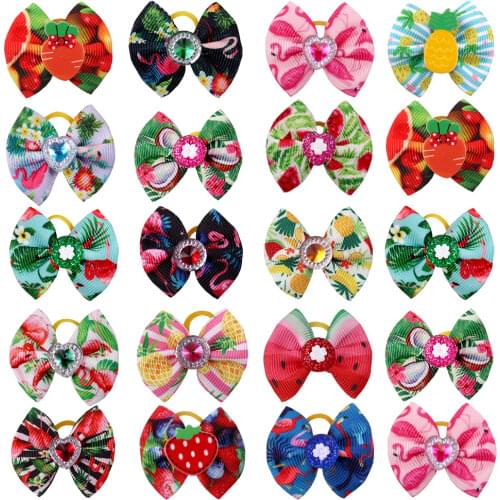 50pcs Dog Bows Fruit Style Dog Hair Accessories Small Dog Grooming Products Fashion Dog Hair Bows Rubber Bands Pet Supplies