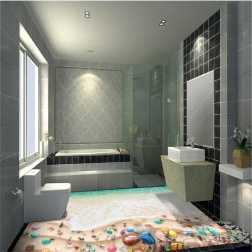 Beibehang Custom 3D floor painting mural beach color marine organisms non-slip waterproof thickened self-adhesive PVC Wallpaper