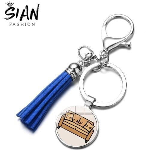 SIAN Friends TV Show Theme Keychain Funny Creative Sofa Central Perk Coffee Time Cartoon Printed Charm Key Chain Gift for Friend