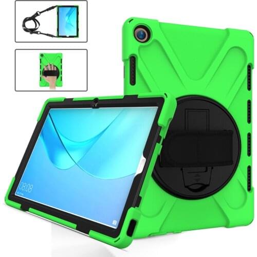 For Huawei MediaPad M5 10.8 inch Case Heavy Hybrid Stand Case Shockproof Shoulder Strap 360 Rotating Tablet Back Case Cover