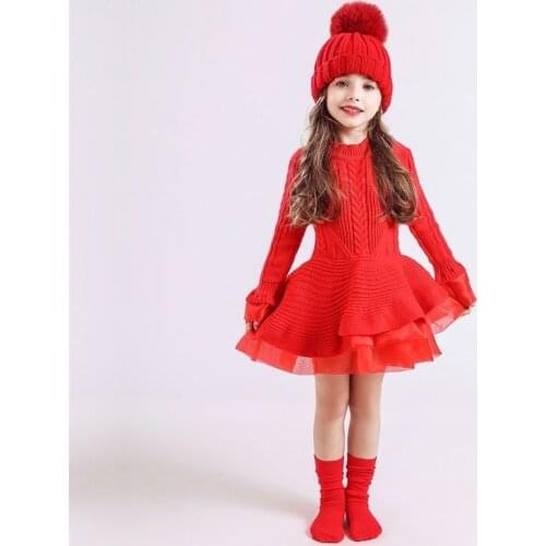3-8 years children girl winter clothes Christmas Red Sweater Dress princess dress girl toddler girl fall clothes bottoming dress