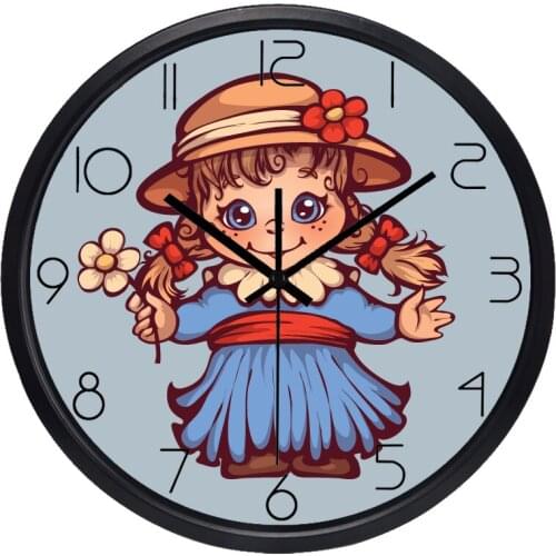 Girl Children Room Silent Wall Clock Retro doll European Styles No Sound