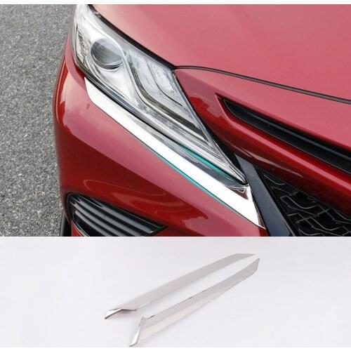 For Toyota Camry 2018 2019 2020 Stainless Steel Headlight Eyebrow Cover Trim Front Light Head Lamp Eyelid Strip Accessories 2pcs