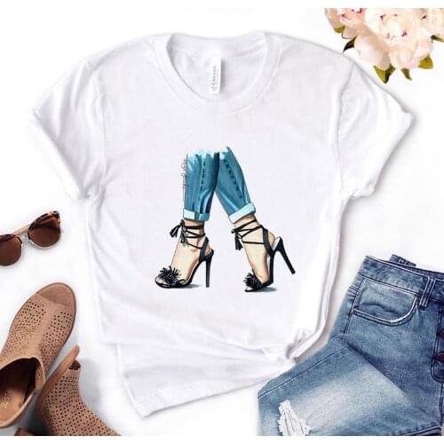 High Hell Shoe Leg Print Women Tshirt Summer Casual Funny T Shirt Gift for Lady Yong Girl Top Female Tee