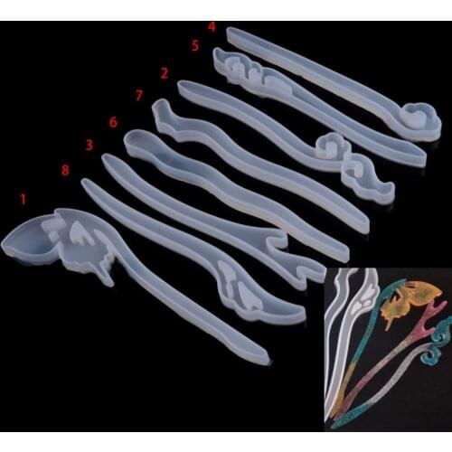 JAVRICK 1PC Deign New DIY Silicone Hairpin Mold Making Hair Stick Mould Jewelry Pendant Resin Craft 8 Styles