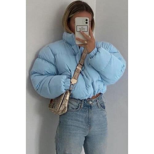 Women New Casual Short Puffer Jacket Cotton-Padded Thick Drawstring Parkas Zipper Winter Bubble Coat Warm Hot Street Outfits