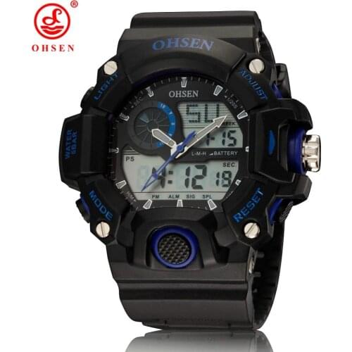 OHSEN Fashion Digital Quartz Men Wristwatch relogio masculino Alarm Multifunctional Blue Outdoor Sport Diving Military Watch