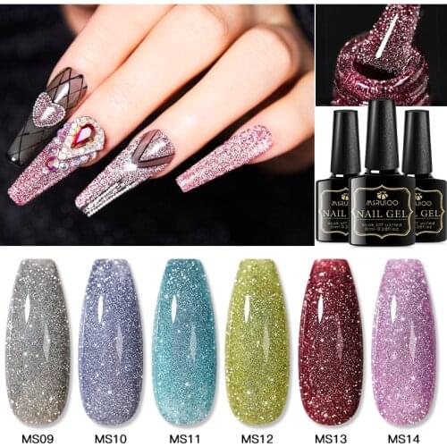 MSRUIOO 8ml UV Gel Nail Polish Reflective Glitter Silver Laser Gel Nail Art Varnish Semi Permanent Soak Off Base Top Coat