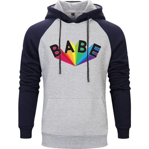 Mens Raglan Hooded Babe Printing Long Sleeve Fashion Sweatshirt Hoodie Outwear Pullovers Tops Clothing Retro Supoleron Hombre