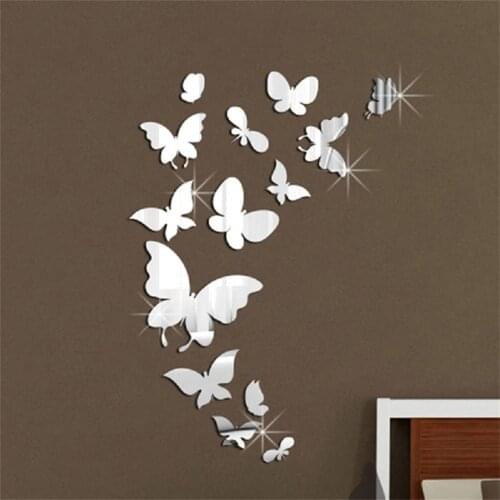 A Set Butterfly Combination 3d Three-dimensional Mirror Wall Sticker Home Living Study Decoration Mirror Sticker Home Decora