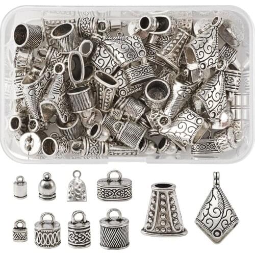 Tibetan Style Alloy Cord Ends/Terminators, Antique Silver Color, 11.8x7.2x3.5cm; 100pcs/box