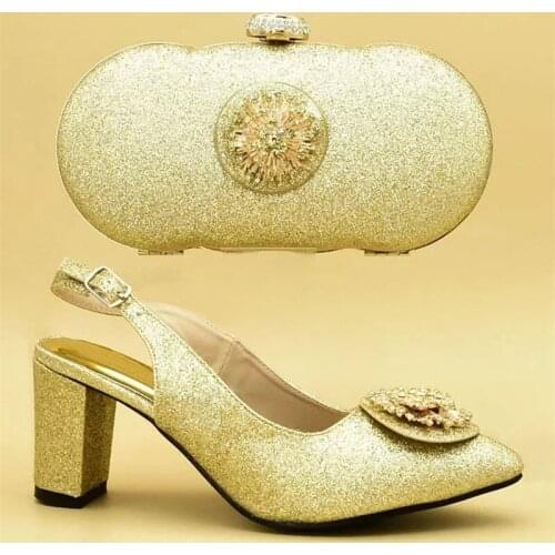 New Arrival Italian Designer Shoes and Bags Matching Set Decorated with Appliques African Wedding Shoes and Bags Matching Set