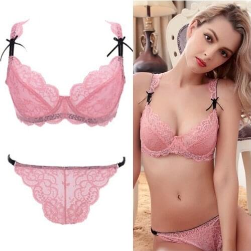 New French Underwear Women Big Breasts Looks Smaller Push Up Bras Sexy Lace Bow Thin Lingerie Set