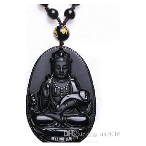 Natural Obsidian Necklace Fashion Black Ruyi Guan Yin Pendant For Women Men Vintage Fine new Jewelry Ornaments 55*35mm