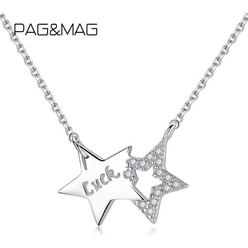 PAG&MAG Created Star Pentagram Cubic Zirconia Pendant 925 Necklace Sterling Silver Necklace Charm Fine Jewelry Gift SN0085