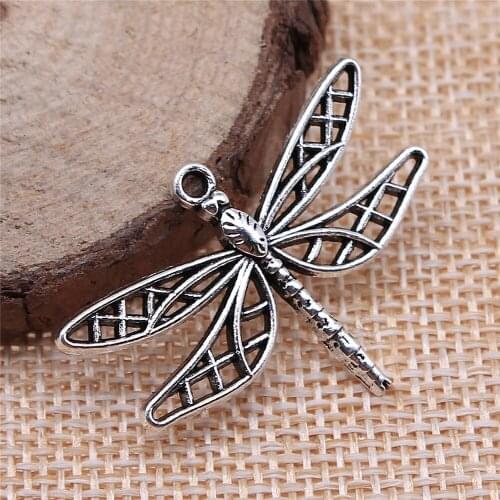 Free shipping 32pcs 34x25mm antique silver dragonfly charms diy retro jewelry fit Earring keychain hair card pendant accessories