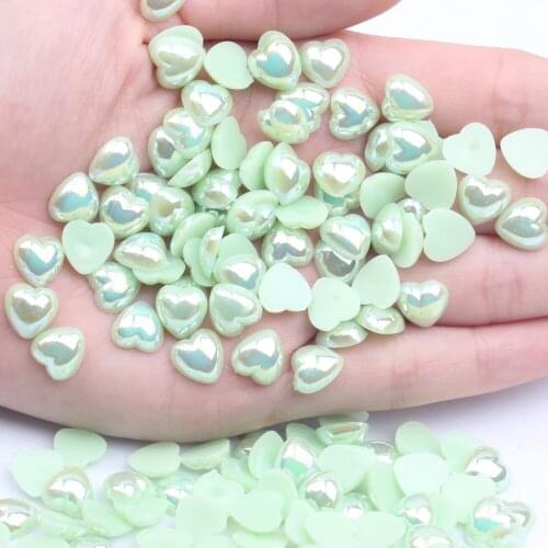 Flatback Half Pearls Imitation Heart Shape 12mm 200pcs Glue On Resin Pearls AB Colors Scrapbook Wedding Cards Nail Jewelry