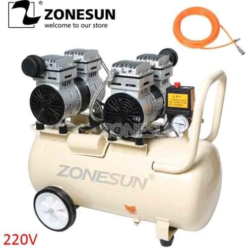 ZONESUN 750W 50L Pure Copper Piston Type Mute Oil-Free Air Compressor For Dental Woodworking Piant Portable Air Pump