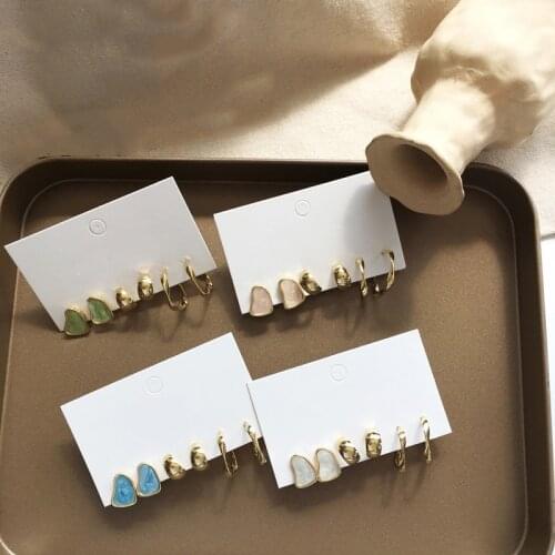 3 pairs/set Delicate Jewelry Earring Irregular Green Blue White Enamel Small Stud Earrings Golden Jewelry For Women Student Gift