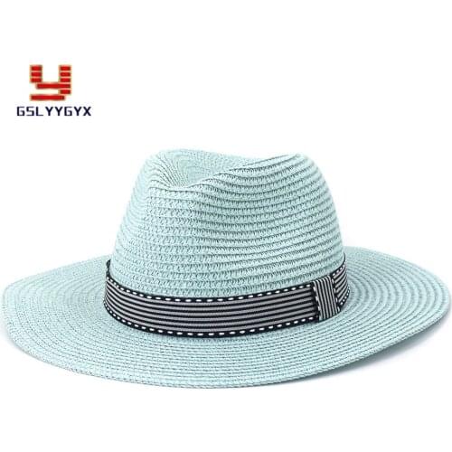 2021 High Quality Best Price Wide Brim Red Yellow Jazz Caps Women Men Casual Classic Belt Chain Summer Straw Outdoor Beach Hat