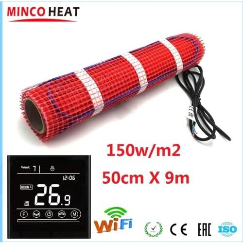 MINCO HEAT 50cmX9m 4.5m2 Warm Mat 230V 150w/m2 for Under Ground Heating with Smart WiFi Thermostat APP Control