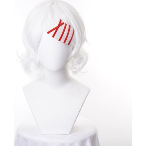 Tokyo Ghoul Juzo Suzuya Juuzou Pure White Curly Heat Resistant Cosplay Costume REI Wig + 5 Red Hairpins+wig cap