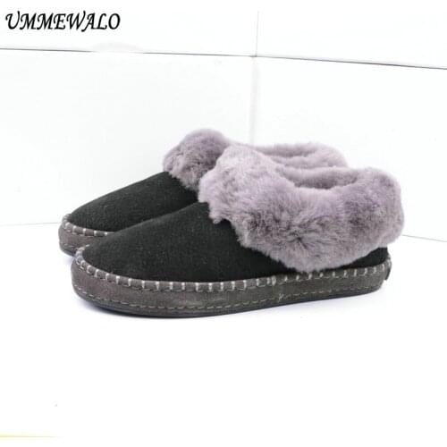 UMMEWALO Women Fur Shoes Winter Soft Fur Home Casual Shoes Woman Flat Shoes Ladies Warm Loaferes