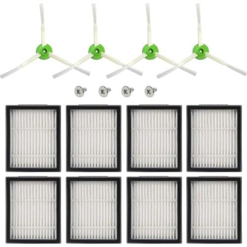 8 Pcs High-Efficiency Filters, 4 Pcs Edge-Sweeping Brushes Replacement Parts for IRobot Roomba E and I Series