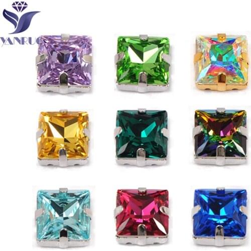 YANRUO 4447 Princesss Square Pointback Stones All Color Shiny Glass Sparkly Rhinestones Sewing Crystal Stones For Jewelry