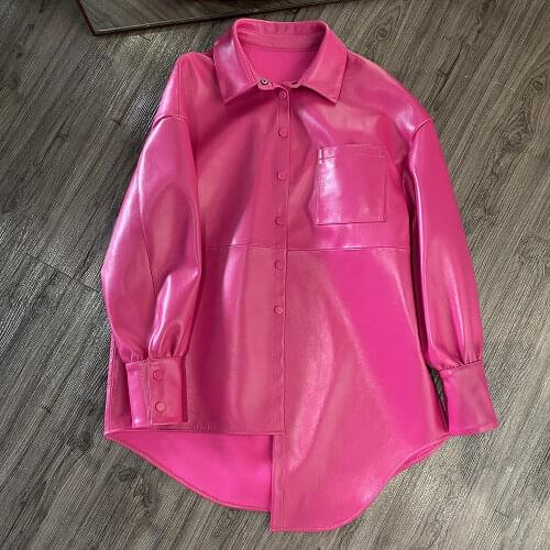 Ladies Oversize Short Genuine Sheep Leather Top 2021 Spring New Fashion Sheepskin Outwear