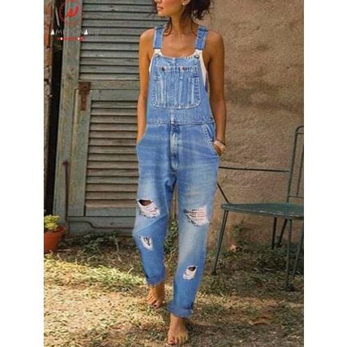Fashion Women Denim Rompers for Streetwear Hollow Out Design Pockets Decor Sling Sleeveless Mid Waist Casual Loose Jumpsuits