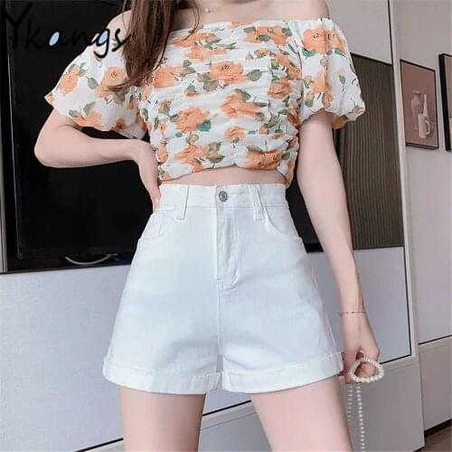 High Waist Rolled Up Leg Denim Shorts Summer Korean Style Fashion Casual Women White Booty Jeans Shorts 2021 Wild Basic Clothing