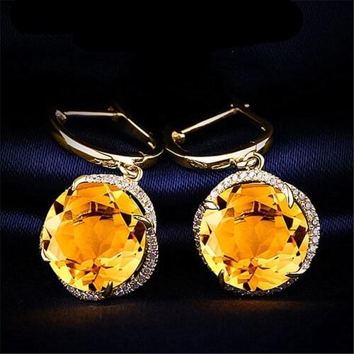 Fashion Flower Yellow Crystal Citrine Gemstones Diamond Drop Earrings For Women 18k Gold Color Jewelry Brincos Accessories Gifts